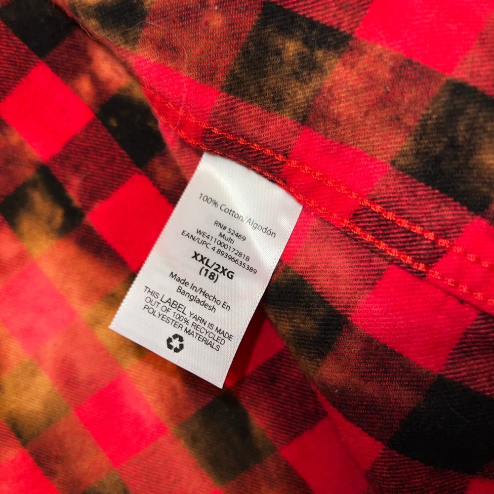 ⭐️Wonder Nation Juniors Red Black Custom Bleached Plaid Button Flannel Size XXL - Picture 8 of 8